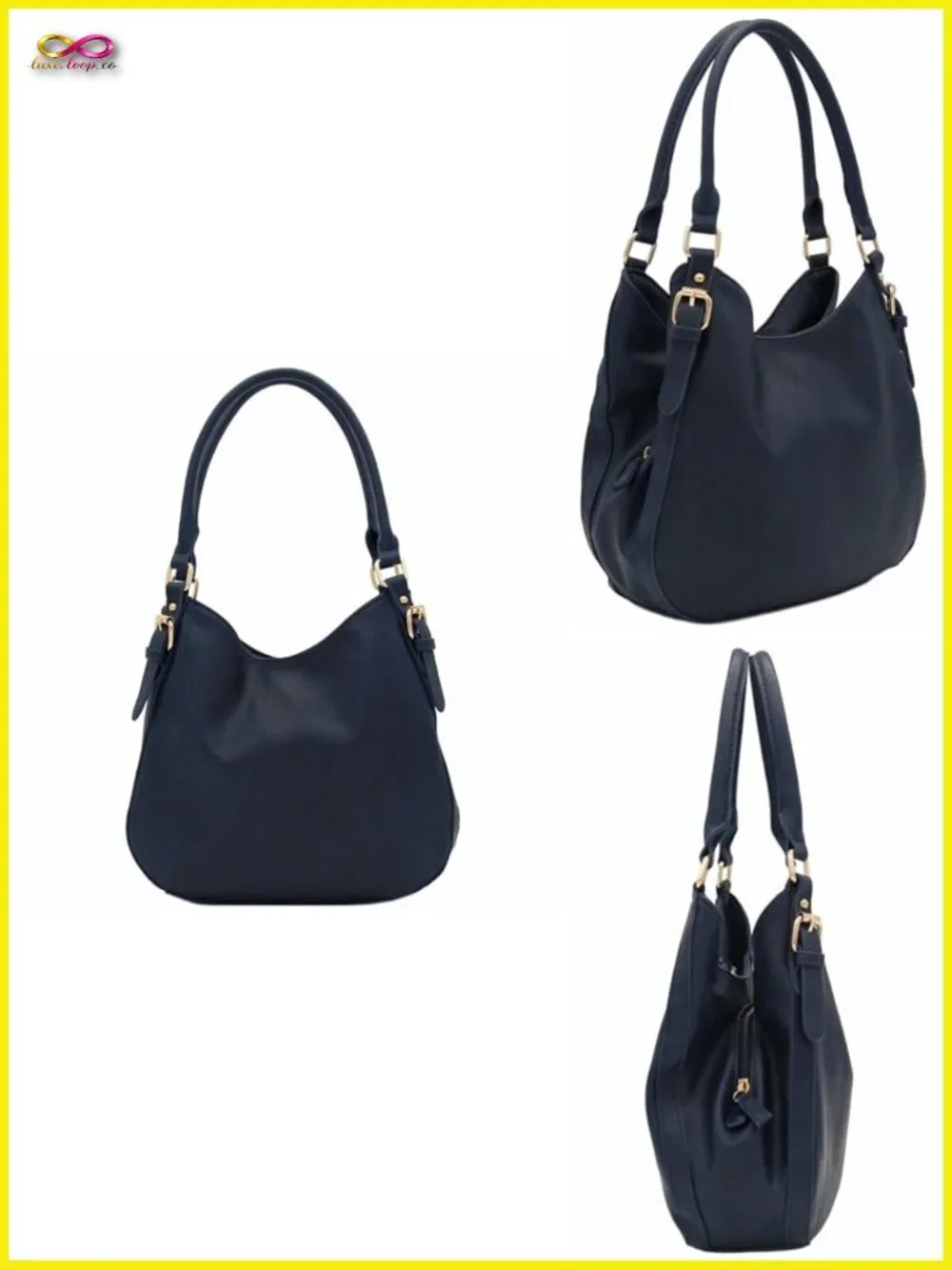 Lightweight 3 Compartment Faux Leather Hobo Bag